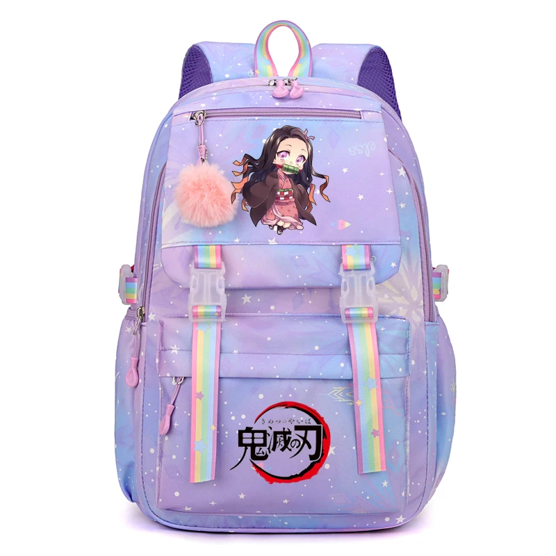 Demon Slayer Nezuko School Bags Anime Cosplay Students Backpack Gradient Bookbag Travel Rucksack Outdoor Mochilas