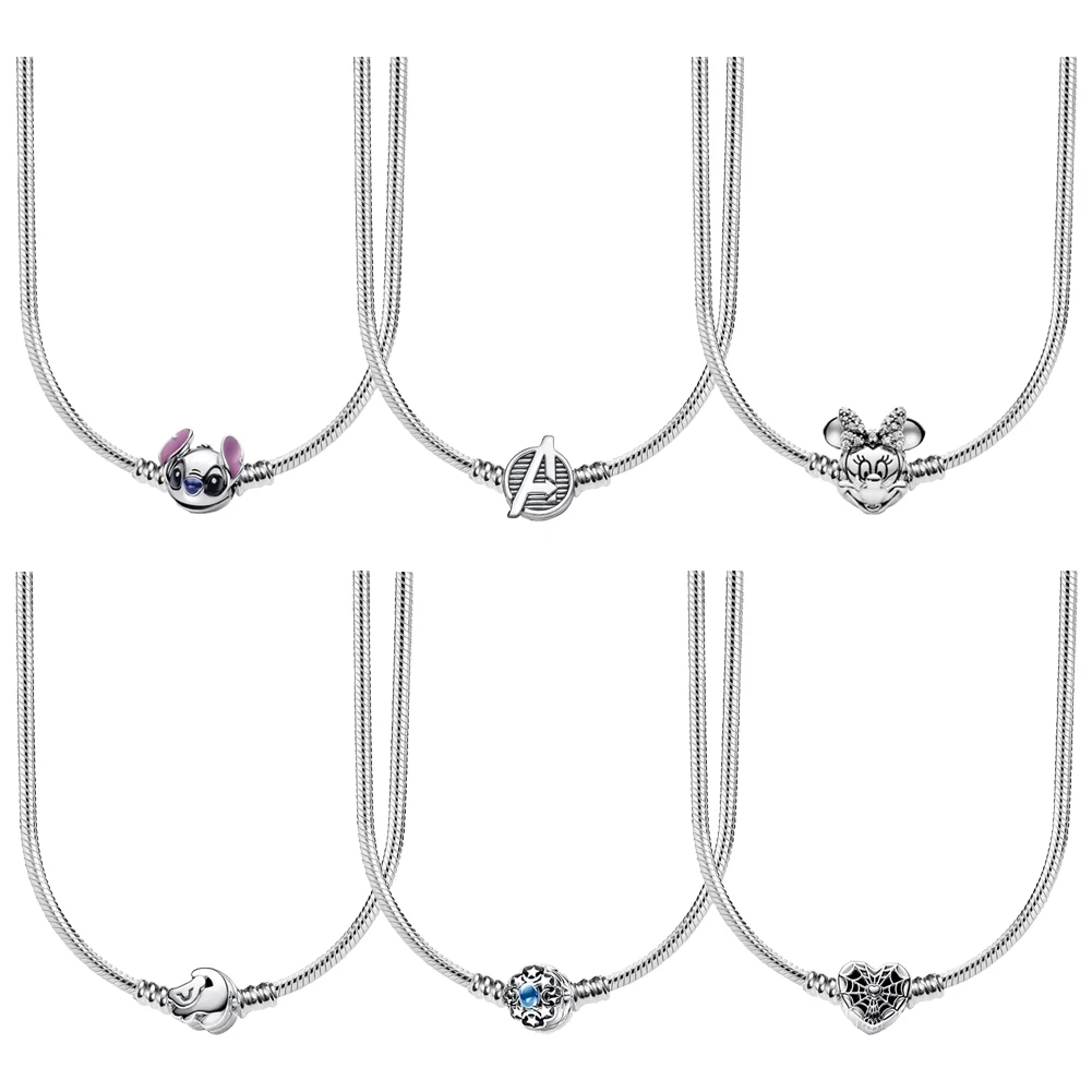 

New Hot Selling 925 Silver Minnie lion Buckle 45-60CM Women's Necklace Suitable For original DIY Party Charm Jewelry