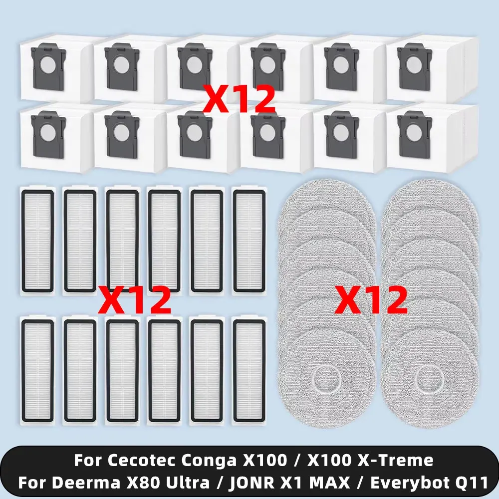 Compatible For ( Cecotec Conga X100 / X100 X-Treme, Deerma X80 Ultra, JONR X1 MAX, Everybot Q11 ) Parts Filter Mop Dust Bag