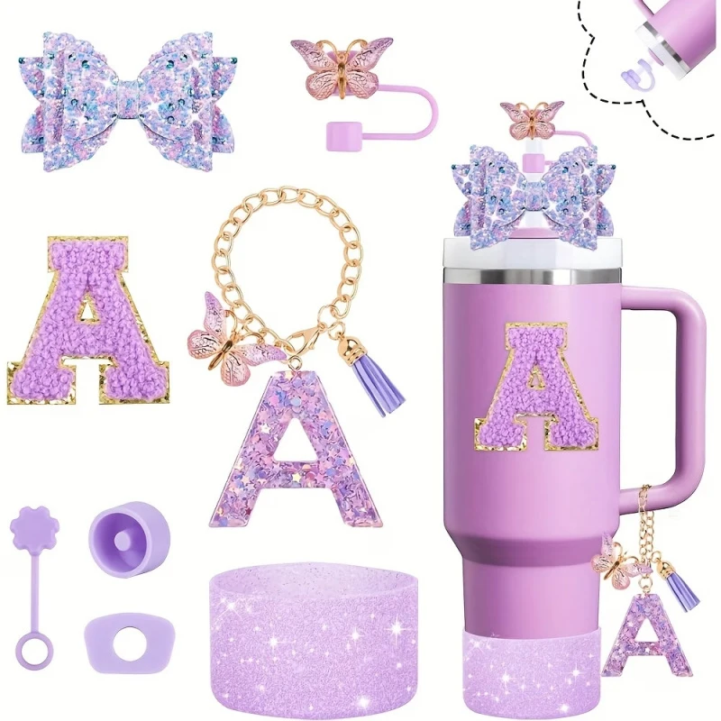 

8pcs Cup Accessories Set 30oz 40oz tumbler Straw Topper Cover, Boot, Spill Proof Stoppers, Handle Charms Sticker for Stanley Cup