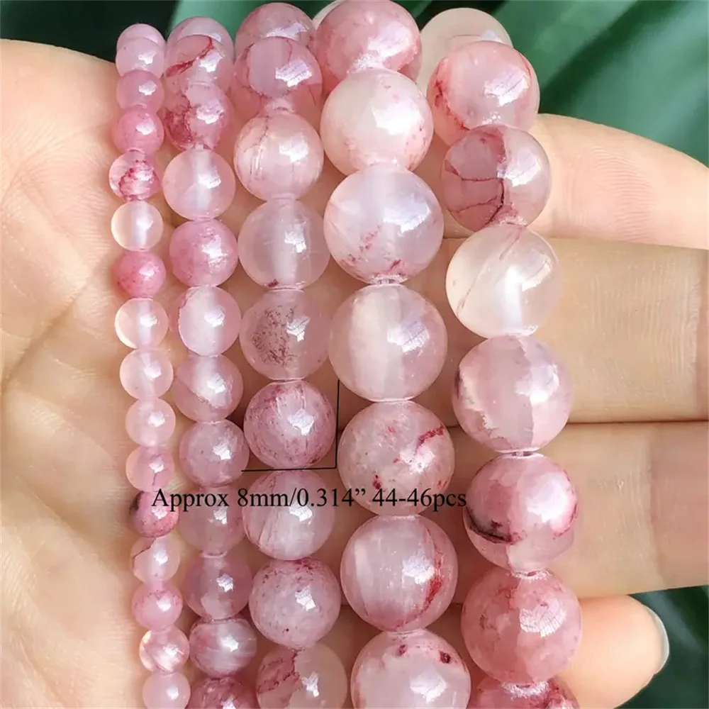 Natural Stone Cherry Veins Chalcedony Jades Beads Round Loose Spacer Beads For Jewelry Making DIY Bracelet Necklace Beads