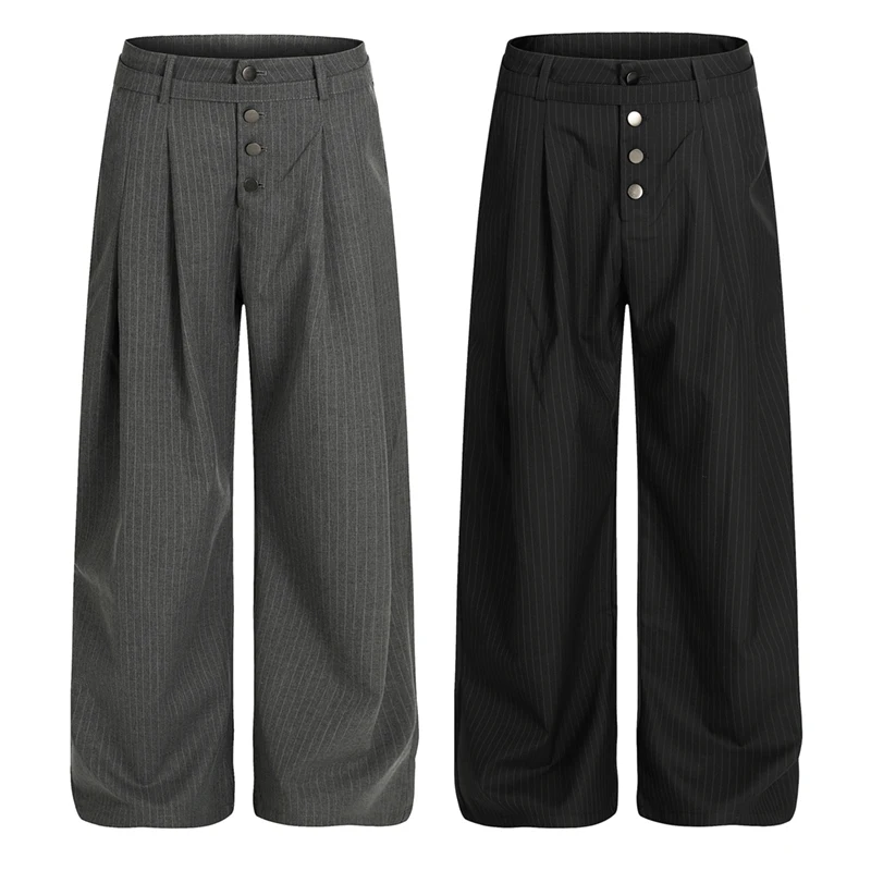 

Мужская американская уличная одежда, модные свободные повседневные брюки в полоску с широкими штанинами, мешковатые брюки, мужские пригородные плиссированные прямые брюки