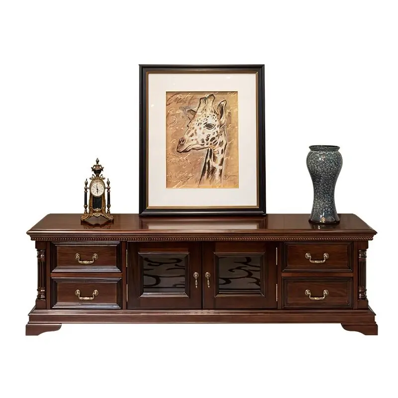 

All solid wood TV cabinet, walnut TV cabinet, villa living room storage and storage integrated cabinet