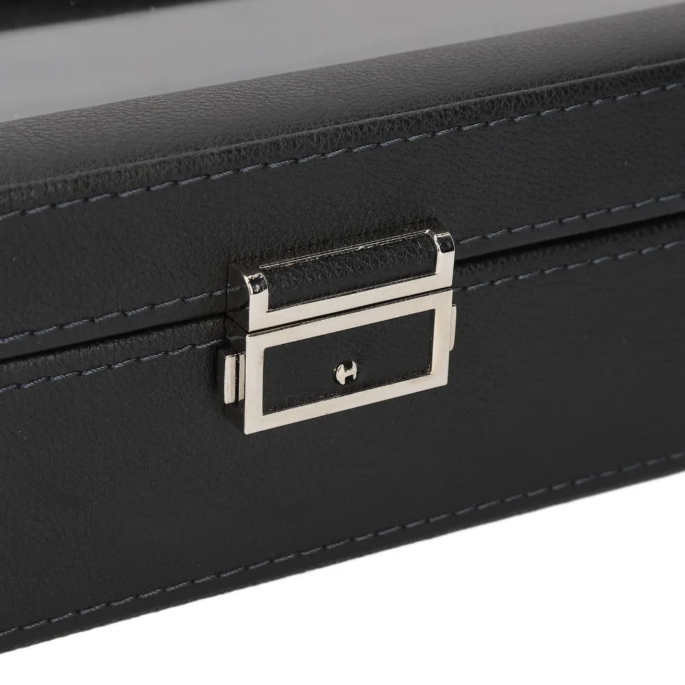PU leather, flannel, acrylic. 6 Slots Watch Storage Box Black 33.5*9*19.5cm Single Layer Watch Jewelry Case