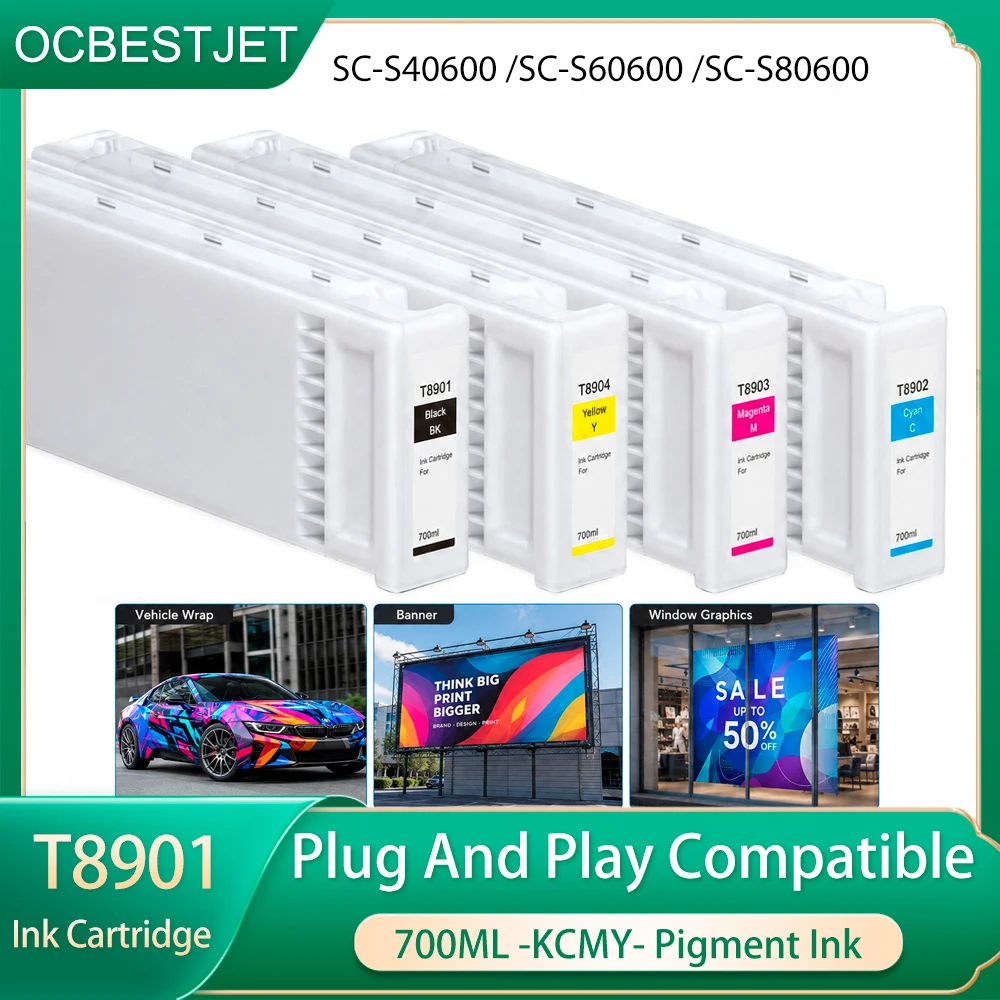 700ML T8901 T8902 T8903 T8904 Compatible Eco-Solvent Ink Cartridge For Epson SureColor SC-S40600 SC-S60600 SC-S80600 Printer