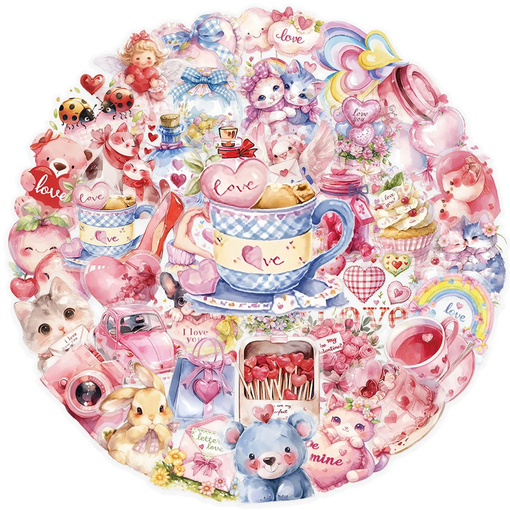 10/30/50pcs INS Style Cute Pink Love Graffiti Stickers Aesthetic Cartoon PET Decals for Luggage Notebook DIY Decoration Sticker