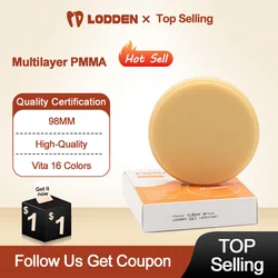 Lodden dental multicamadas pmma bloco 98mm sistema aberto para cad/cam laboratório dental resina dentista dentadura material