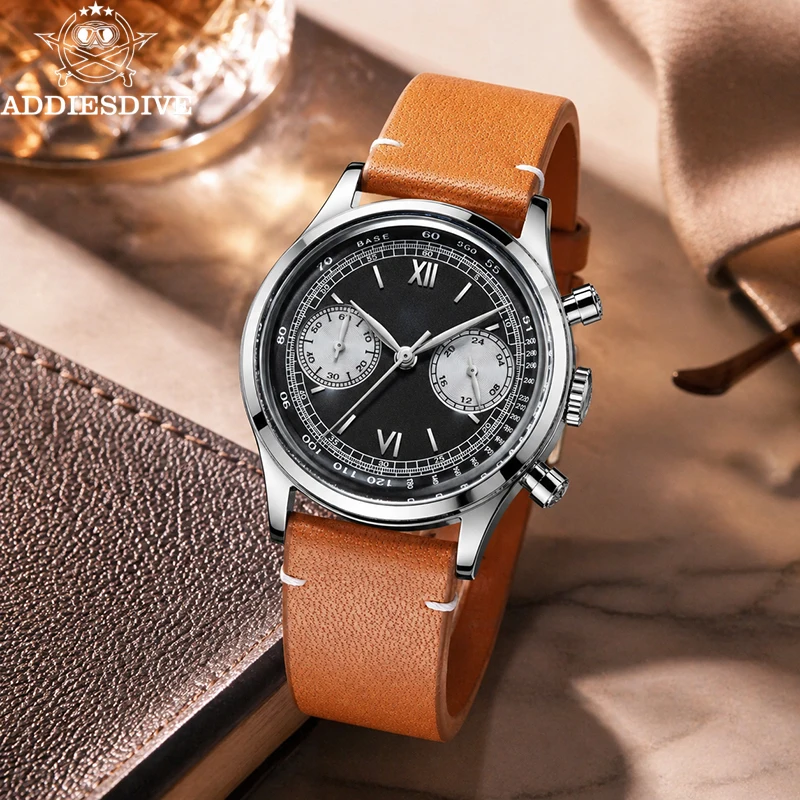 

ADDIESDIVE 38mm Men's Quartz Watch High Quality 100m Waterproof Bubble Glass Wristwatch VK64 Chronograph Multifunctional Watches