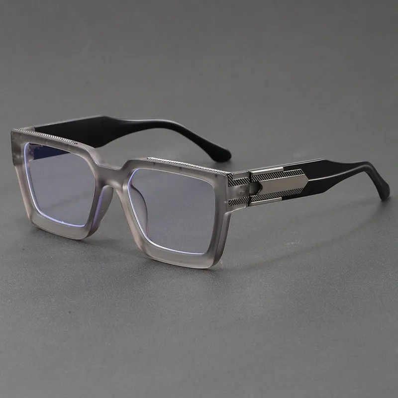 Luxury Men's Thick Square Blue Light Blocking Glasses Acetate Optical Frame with Metal Splicing Temples Prescription Ready Eyewe