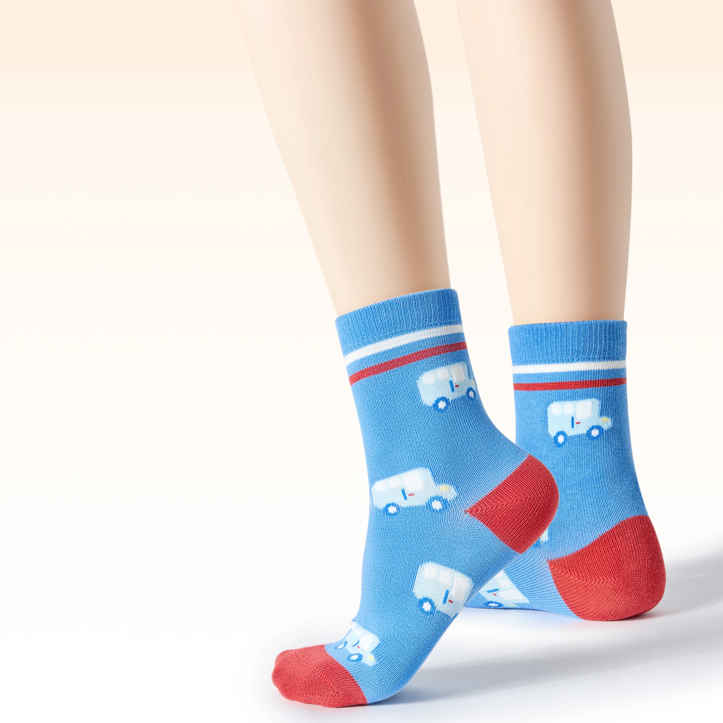 

Beibi 5-Pair Pack Boys' Mid-Calf Socks with Car Print - All-Season Wear for Children 4 Years and Up