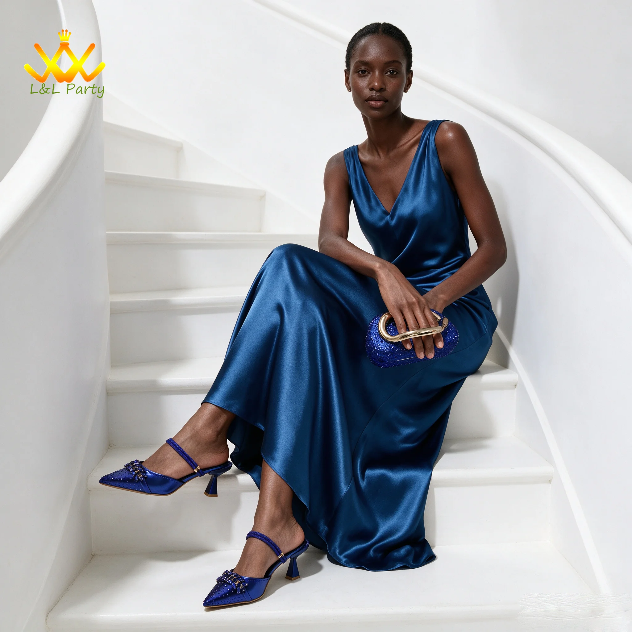 2026 Autumn New Arrivals Royal Blue Color Shoes and Bag  Set Special Design Fashion for Wedding Party
