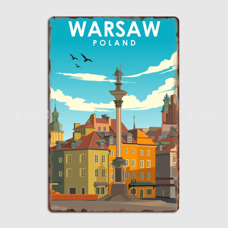 Tourist Attraction Warsaw Poland Travel Poster Wall Art Metal Painting Vintage Garden Tin Sign Home Decor Room Decoration