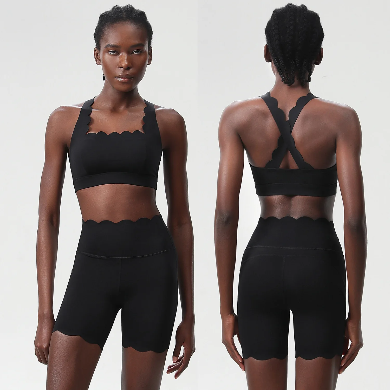 

Summer small wave yoga wear set for women,large-sized Lycra quick-drying running and fitness wear two-piece set,a sports trend