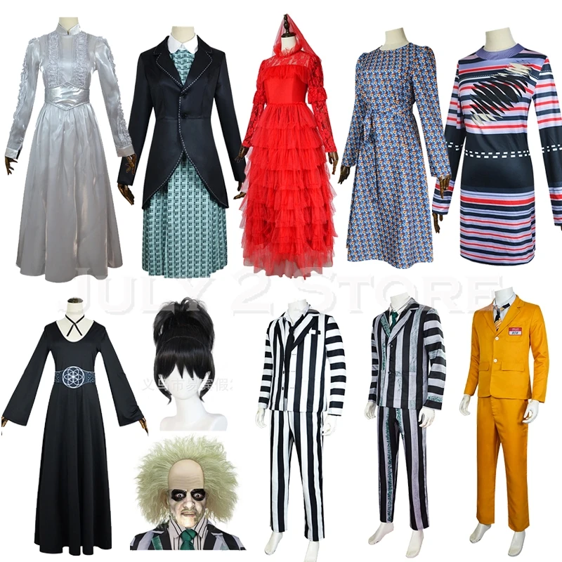 

Beettlejuice Halloween Astrid Lydia Beetle Cosplay Deetz Costume Suit Gothic Creepy Roleplay Men Women Party Fantastic Outfit