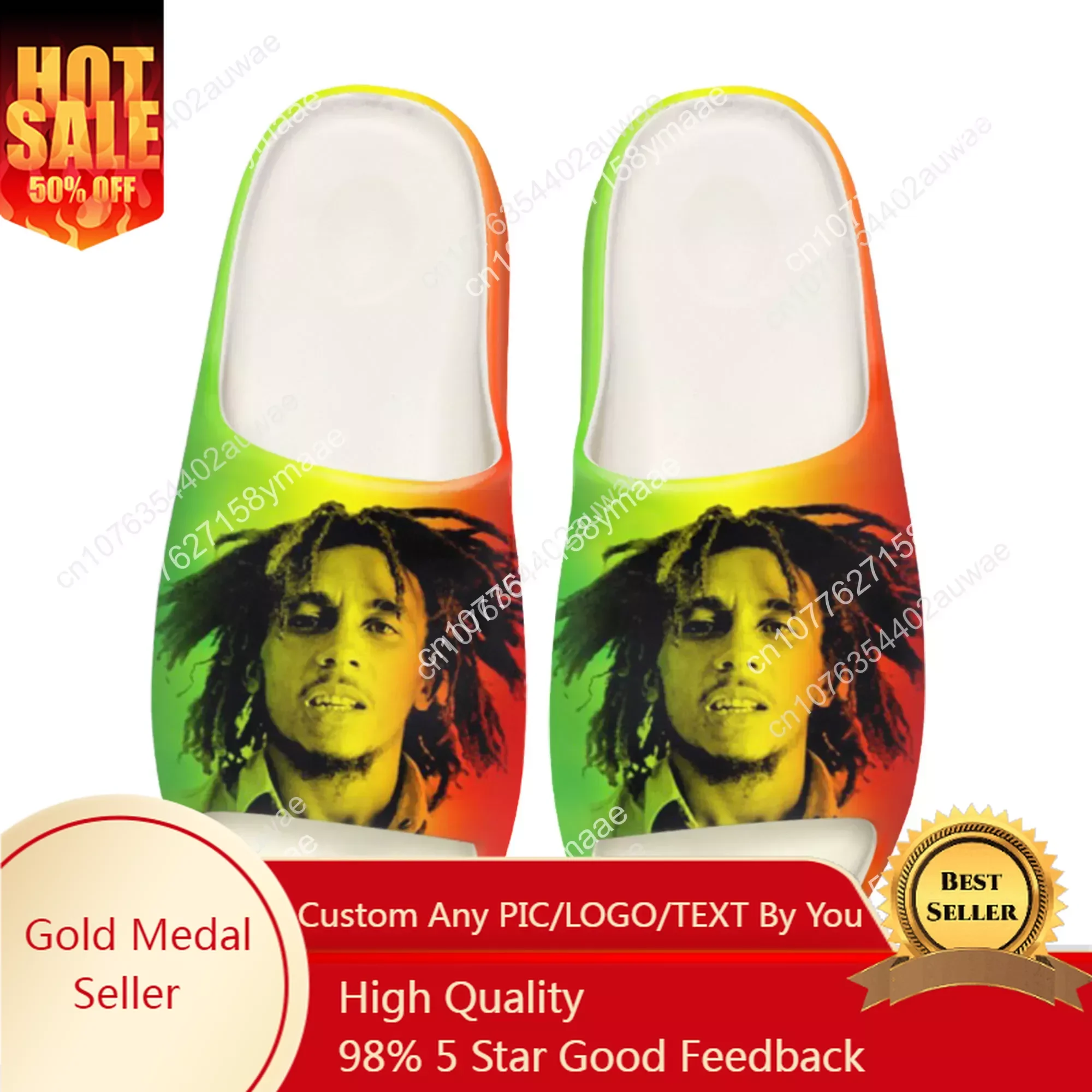 

Bob Marley Rasta Soft Sole Sllipers Home Clogs Step on Water Shoes Mens Womens Teenager Customize Bathroom Beach on Shit Sandals