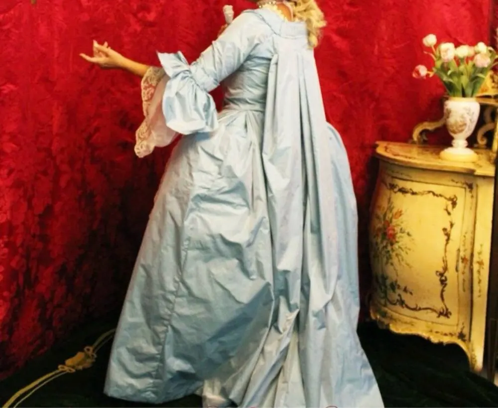 Historical Women's Rococo Marie Antoinette Ball Gown Dress Robe a La Francaise 1700s Princess Queen Blue Carnival Dress