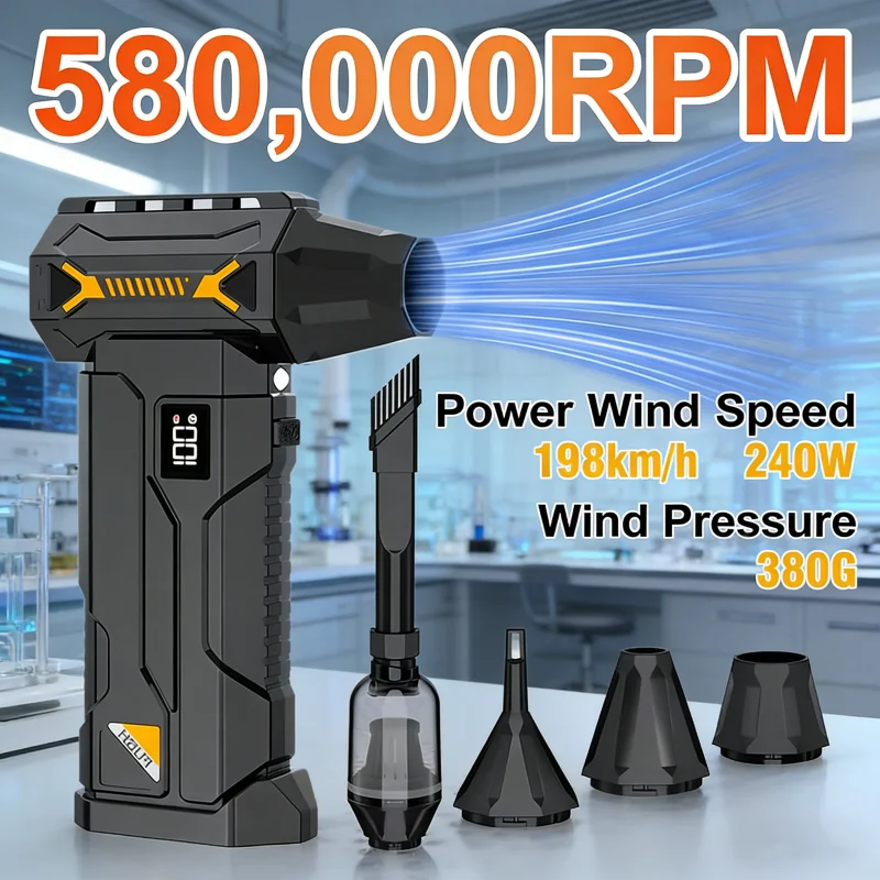

New Air Blower 580000Rpm 100-level Adjustable Turbo Blower Jet With Led Light Battery Display Cordless Compressed Air Duster Gun