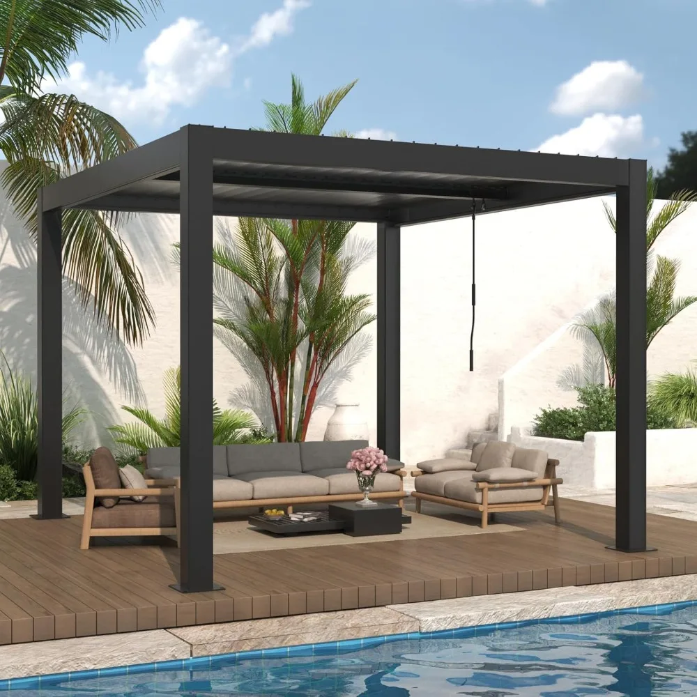 

Outdoor Louvered Pergola 10' x 10', Patio Aluminum Pergola with Adjustable Roof, Metal Gazebo for Backyard, Garden, Deck(Black)