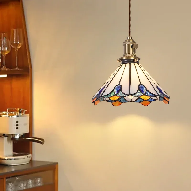Colored Glass Pendant Light Tiffany Single Small Pendant Light With Multi-Color Glass Lamp Shade Bohemia Mediterranean Style