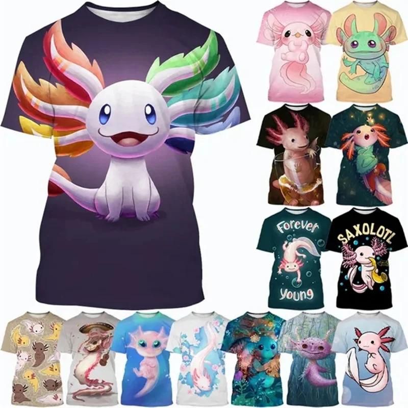 New Hot Sale Axolotl 3D T-shirt Fashion Animal Unisex Personality Creative Comfortable Round Neck Printed Streetwear Tops