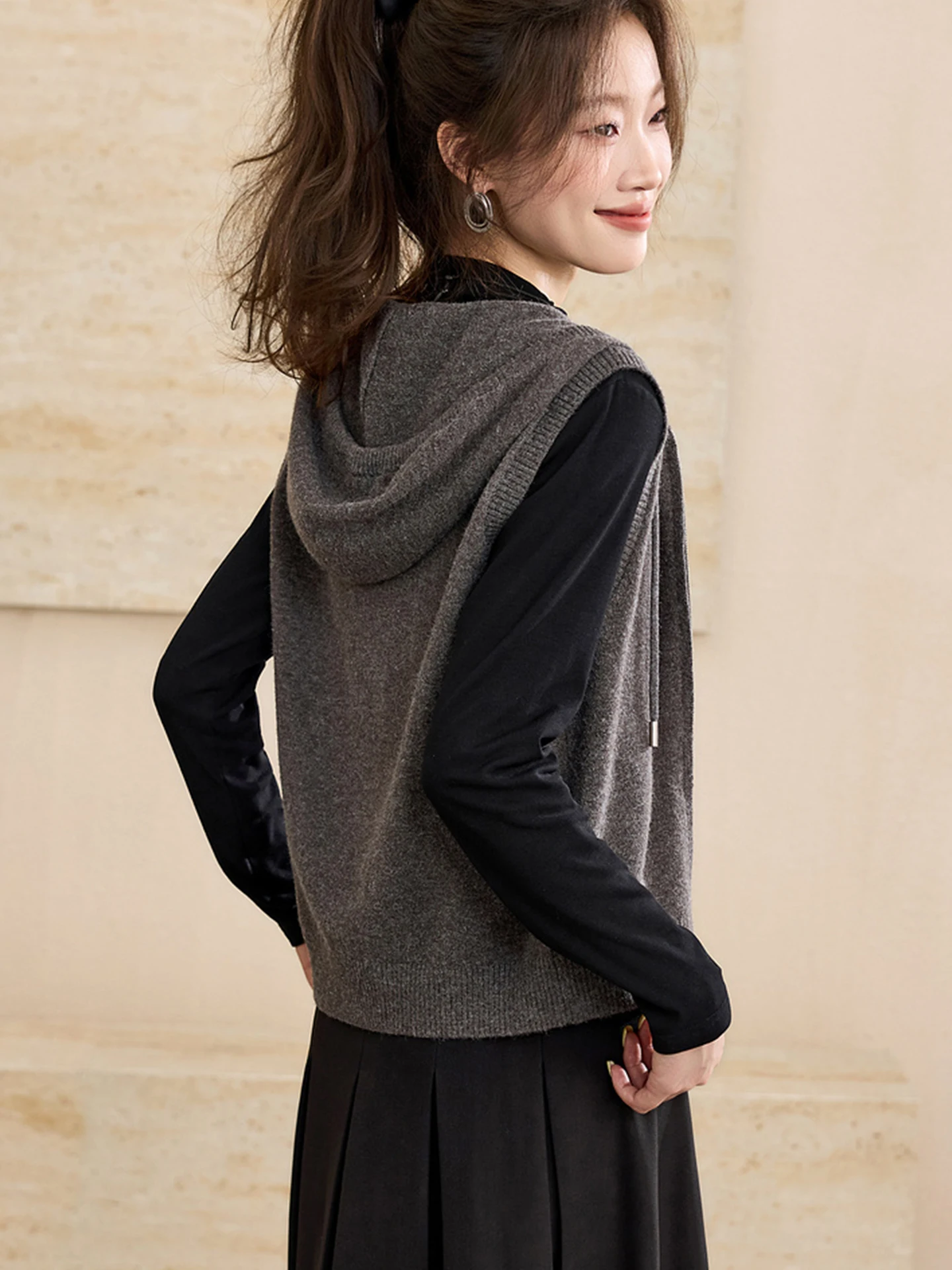 Gilet à capuche avec fermeture éclair colorée, nouveau Cardigan ouvert tricoté Simple, haut superposé, Faion pour femmes, automne 2025