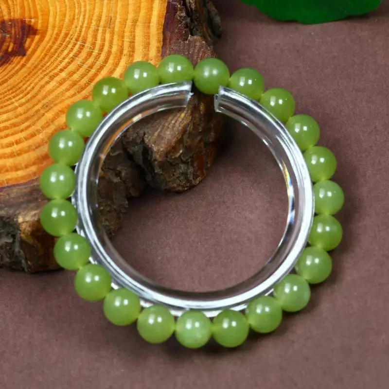 

8mm Certified Natural Jade Bracelet Women Fine Jewelry Accessories Genuine China Nephrite Stone Green Hetian Jade Bracelets