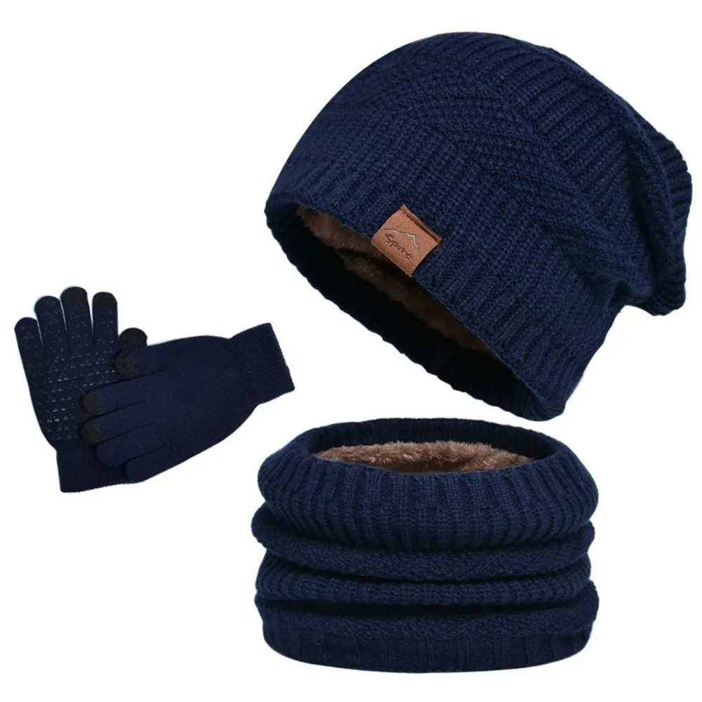 3 stücke Einfarbig Hut Schal Handschuhe Set Wolle Verdicken Thermische Stricken Kappe Nackenschutz Thermische Schutz Winter Beanie Hut winter