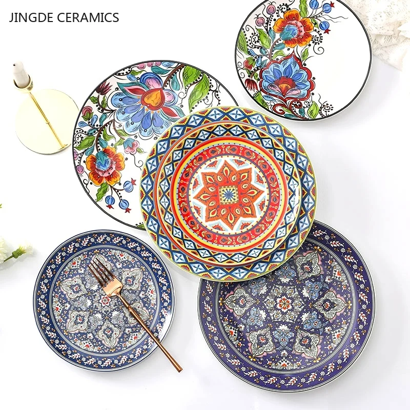 8/10 Inches European Ceramic Dinner Plates Western Salad Plate Household Exquisite Fruit Dish Kitchen Accessories Ceramic Plate