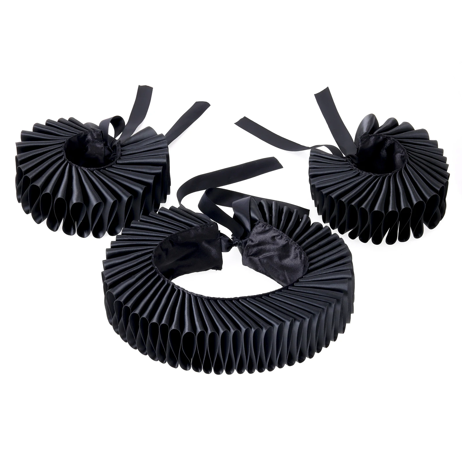 

Renaissance Self-tied Collar Cuff Set Elizabethan Ruff Collar Neck Ruffle Oversleeves Wrist Cuffs for Medieval Themed Party