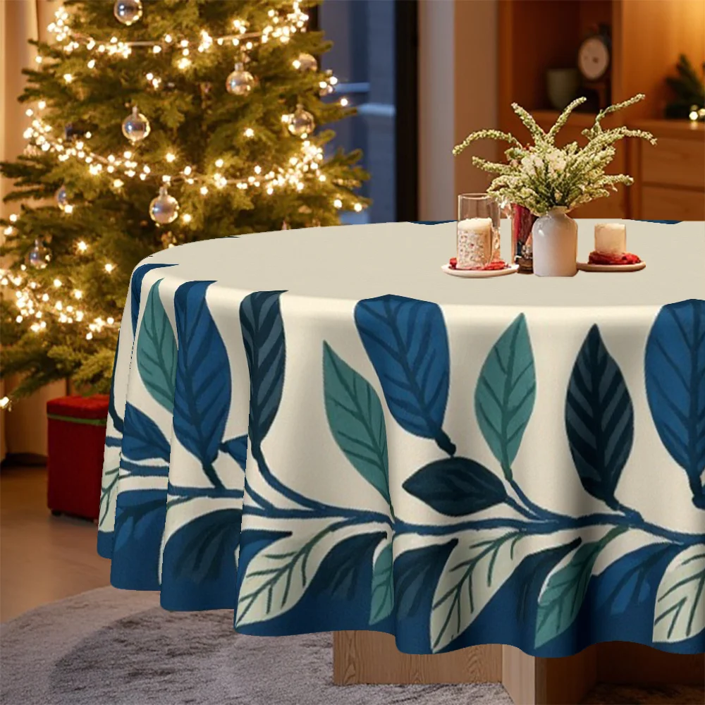 1 tablecloth, Christmas wreath-inspired leaf vein pattern tablecloth, suitable for home kitchens and dining rooms