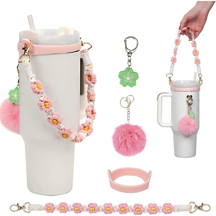 

Набор аксессуаров для чашек, включая ручку для бутылки с водой, подвески, милый брелок для стаканов на 30 унций, 40 унций, аксессуары с тканой ручкой
