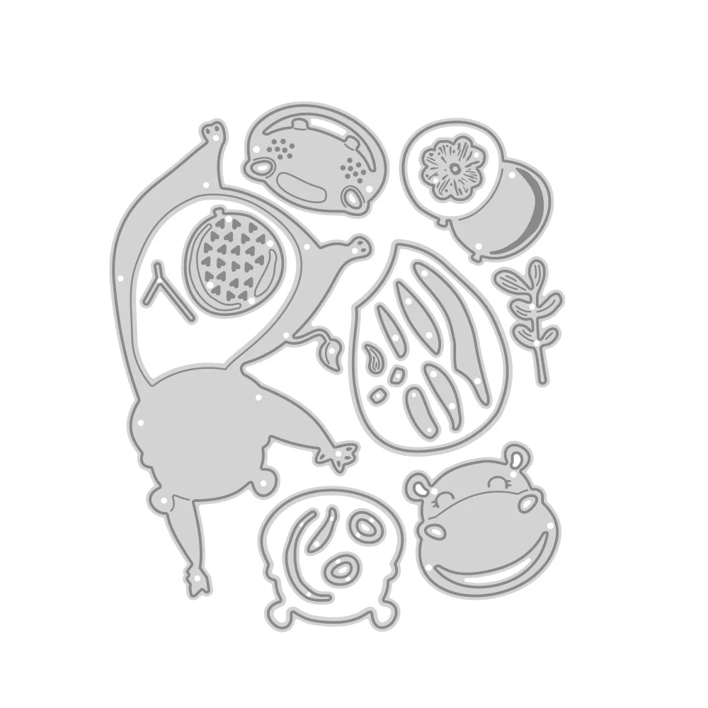 MangoCraft Funny Hippo With Balloon Flower Cutting Dies DIY Scrapbooking Supplies Metal Dies Knife Mold For Cards Albums Decor