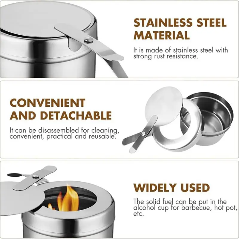 A72P 10Pack Stainless Steel Fuel Holders, Chafing Fuel Holders With Cover, Fuel Holder For Chafing Dish, And Buffet, Barbecue