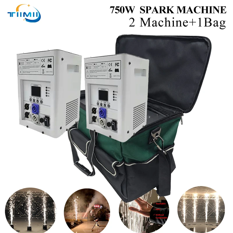 2Pcs/Lot 750W Cold Spark Machine Bag DMX Control Cold Flame Sprayer Black Electronic Spark Machine DJ Disco Party Stage