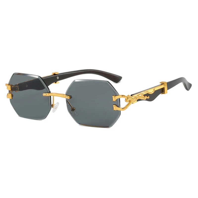 Retro Wood Grain Leopard Leg Sunglasses, Unisex Octagonal Fashionable Uv Resistant Sunglasses 5538