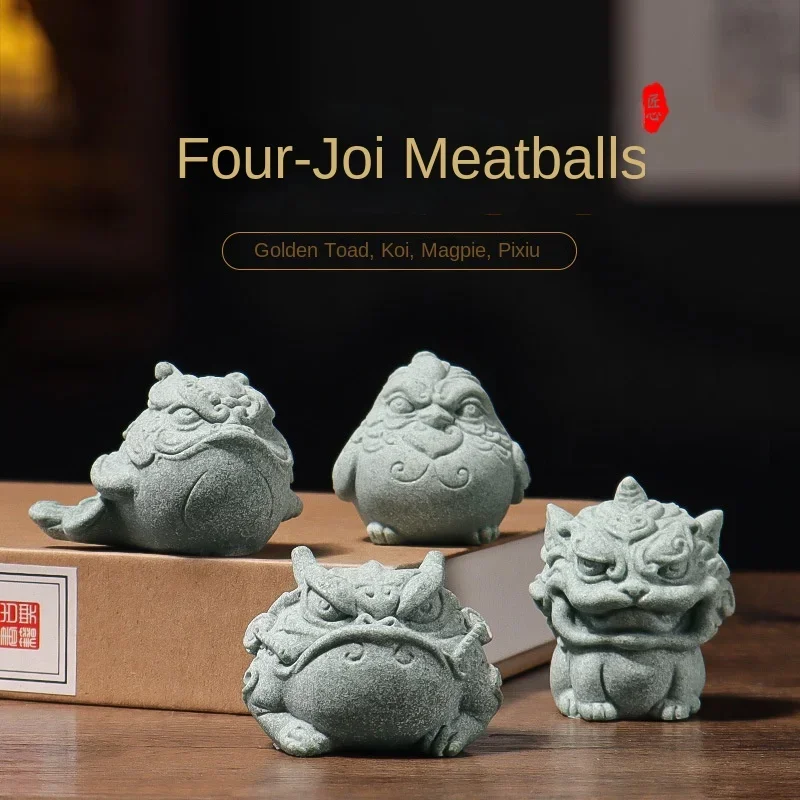 Chinese style Sixi balls blue sand stone small ornament home tea pet ornament gift ornament