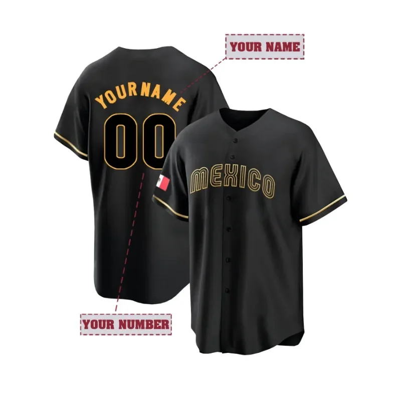 

Customized Name And Number Embroidery Men's Breathable Short Sleeve V-Neck Mexico Baseball Jersey Sports Shirt For Team Training