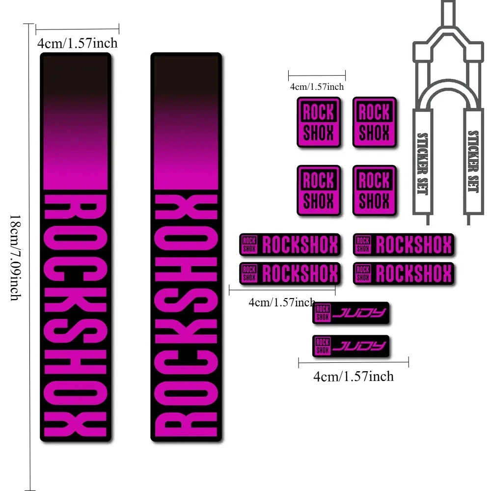 1 Set RockShox Judy Fork Style Gradient Multi-color Waterproof Vinyl Decals for MTB Suspension Decoration