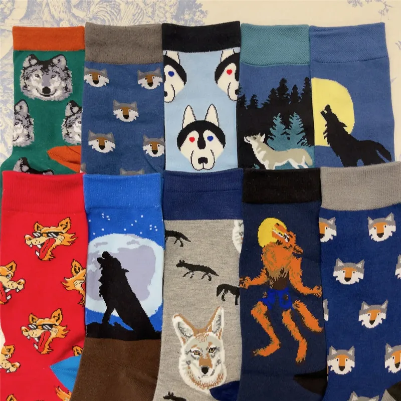 Adult Siberian Husky Funny Cosplay Socks Snow Werewolf Wild Wolf Man Wolves Howl Full Moon Night Alaskan Malamute Dog Halloween