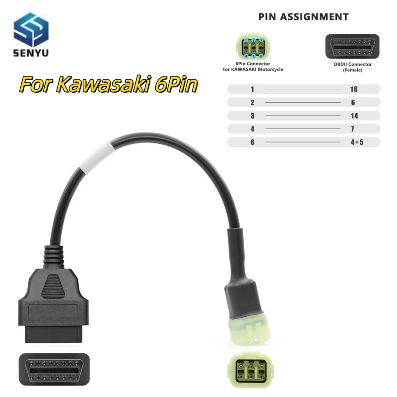 

For Kawasaki 6Pin OBD 2 Connector Motorcycle Motobike Cable 6 Pin to OBD2 16 Pin Adapter Diagnostic Extension cable