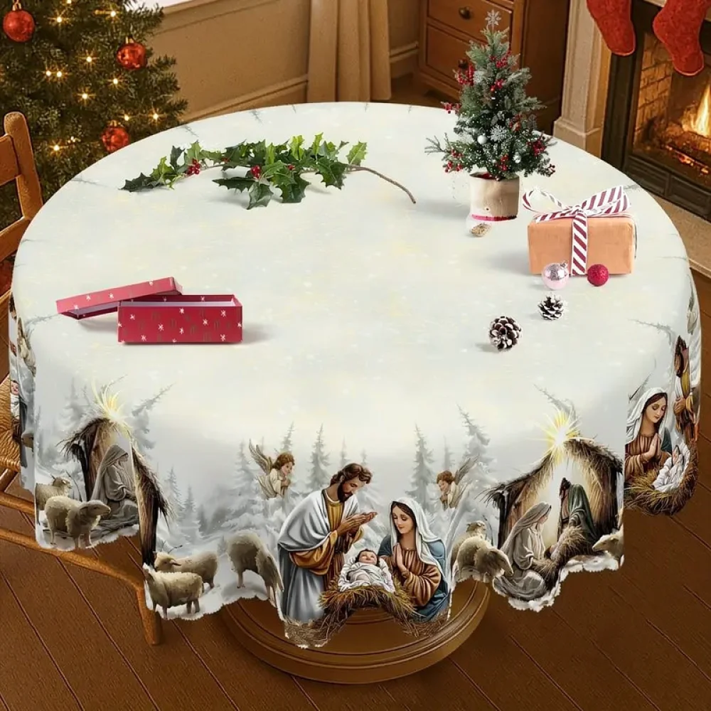 Christmas Tablecloth Waterproof Table Cover For Dining Holiday Decor Snowman Snowflake Print Polyester Party Linens