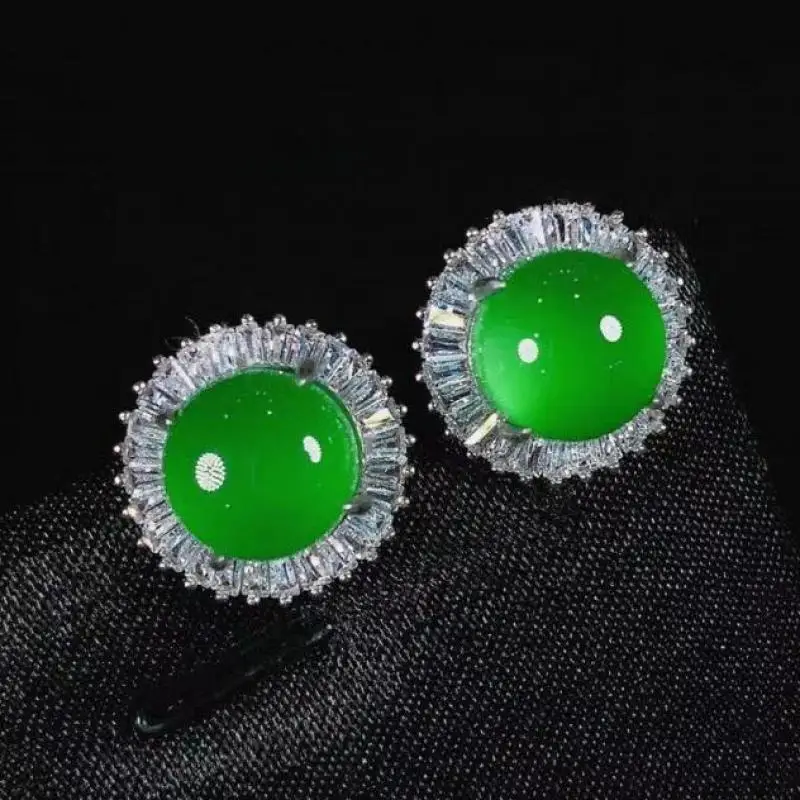 Genuine Myanmar Jadeite Green Jade Earrings Women Healing Gemstone Fine Jewelry Natural Burma Pink Jade Zircon Luxury Ear Studs