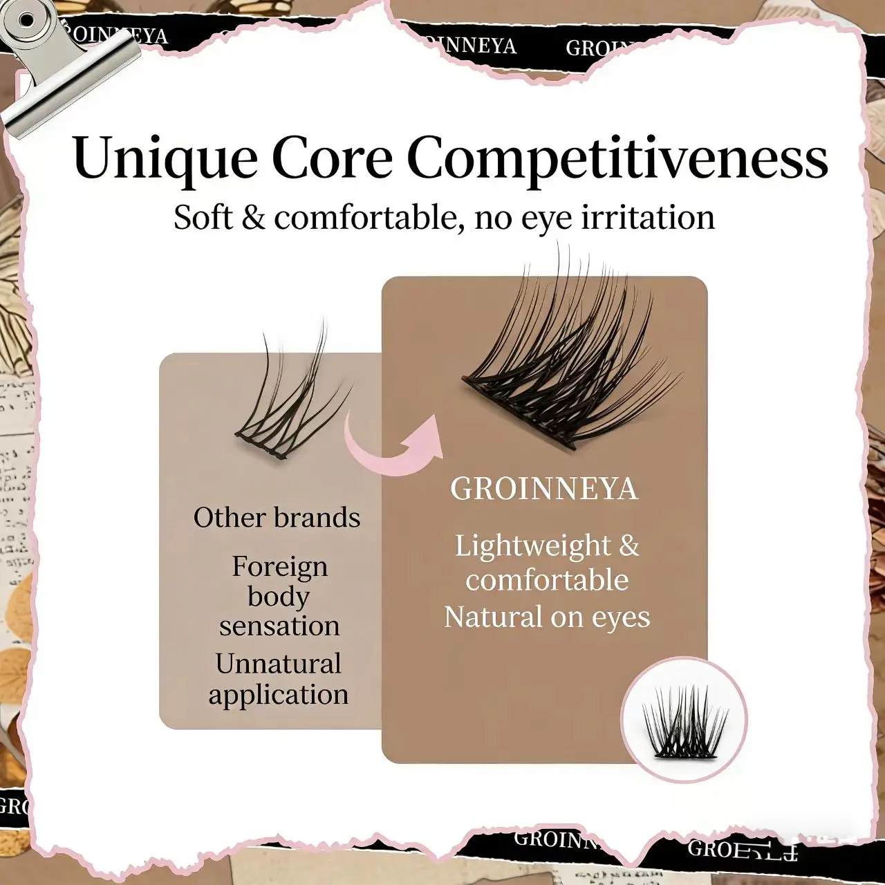 Mignon Style Preppy Volume faux cils naturel mince queue de poisson faux cils sans colle cils individuels cils segmentés