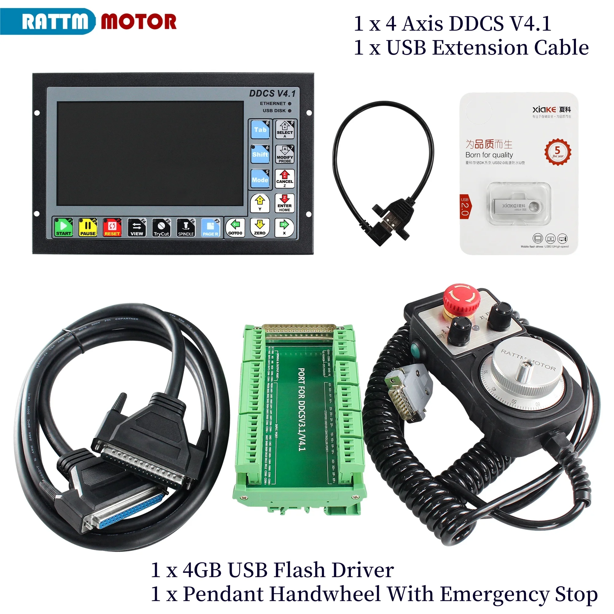 4 Axis DDCS V4.1 G-Code System CNC Stand Alone Offline Controller 500KHz + 4 Axis Electronic Handwheel MPG