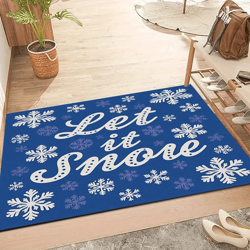 Winter Snowflake Doormat Blue Let It Snow Quote Entrance Rug Holiday Home Decor Washable Floor