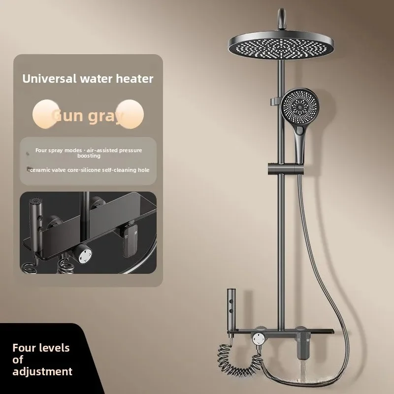 Overhead Mount Shower Head Combo Grey Piano Four Button Shower System with Gun Fashionable Shower Sets Shower Head Handle Set