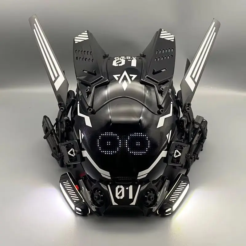Cyber Punk Cos Masker Cosplay Mech Soldaat Met LED-licht Rollende ondertitels Schermmasker Technologie App Controle Helm Feestrekwisieten