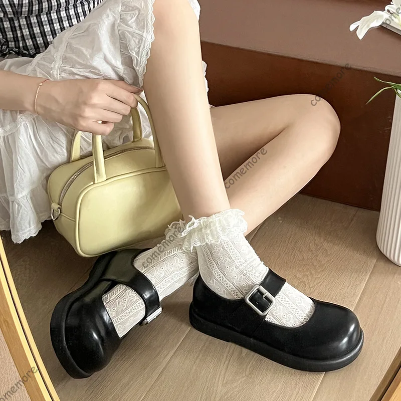 Comemore ريترو أسود جولة تو حذاء مسطح للنساء ربيع الخريف عادية تنوعا ماري جين أحذية حزام مشبك المرأة المتسكعون #2
