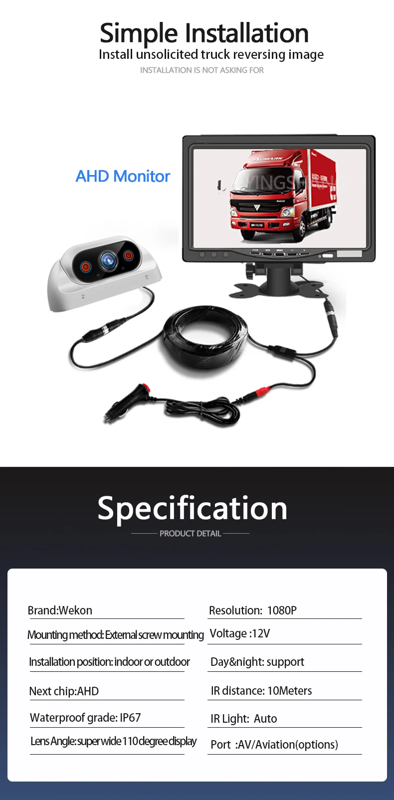 HD 1080P Heavy Duty Backup Camera for Forklifts & Trucks – Waterproof, Wide Angle, Night Vision Reverse Camera image