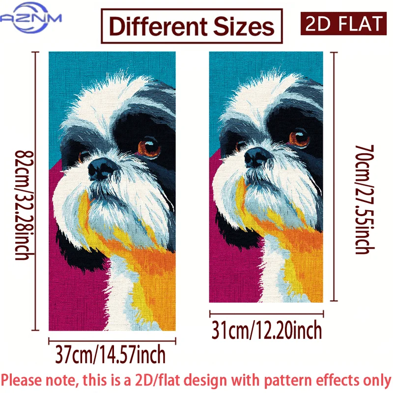 2D/FLAT-Colorful Shih Tzu Dog Art Trash Can Sticker Wall Sticker Self - Adhesive PVC Decor Sticker Waterproof Scratch - Resist